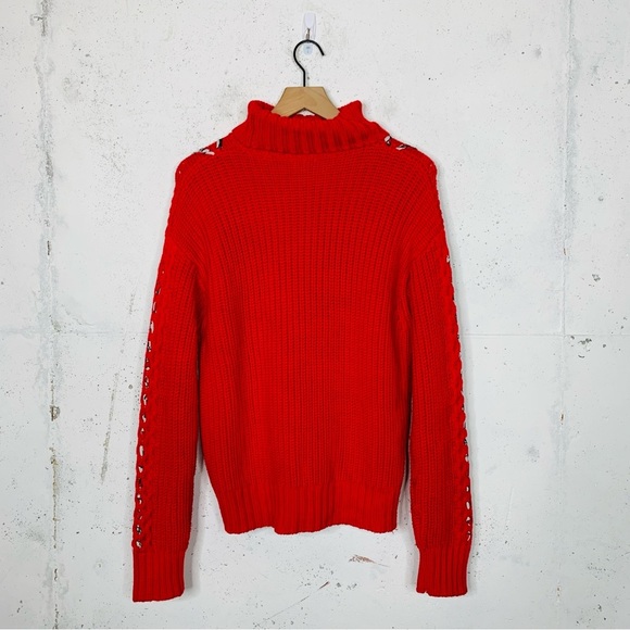 Jason WU Interlocked Wool Red Knit Pullover Sweater Size M - Picture 9 of 13